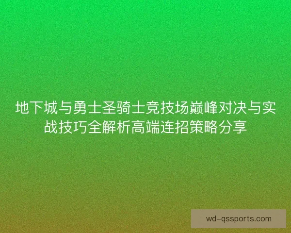 地下城与勇士圣骑士竞技场巅峰对决与实战技巧全解析高端连招策略分享